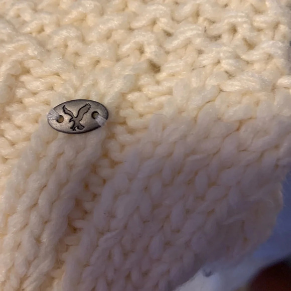 American eagle size medium cream chunky knit fishermans sweater crewneck wool - Picture 8 of 11